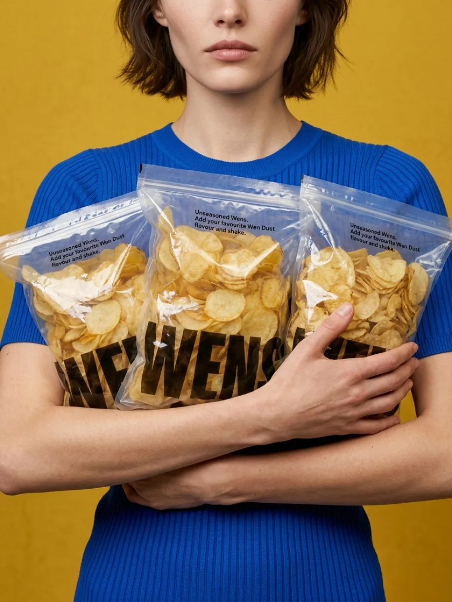 Person holding several bags of chips