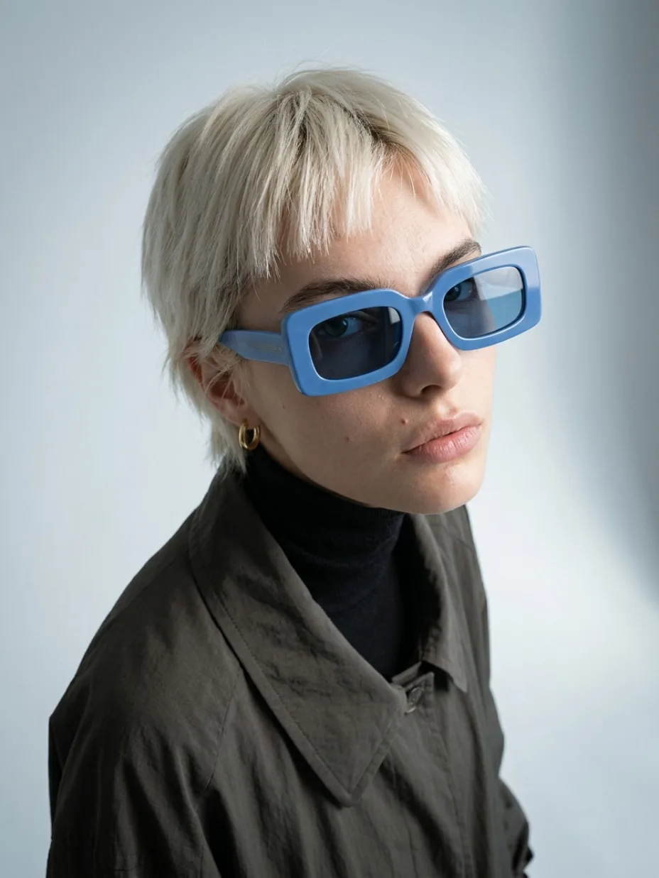 Eyewear portrait photographed looking up