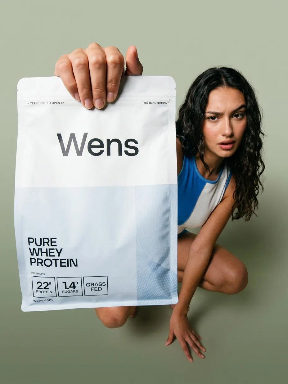 Supplement pouch held toward the camera