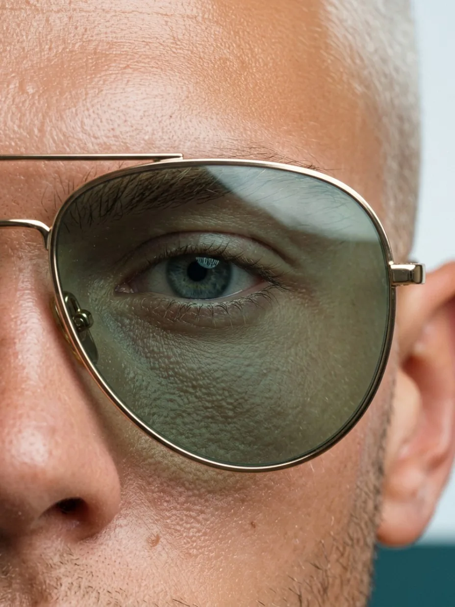 Extreme close-up of an eyewear lens and eye