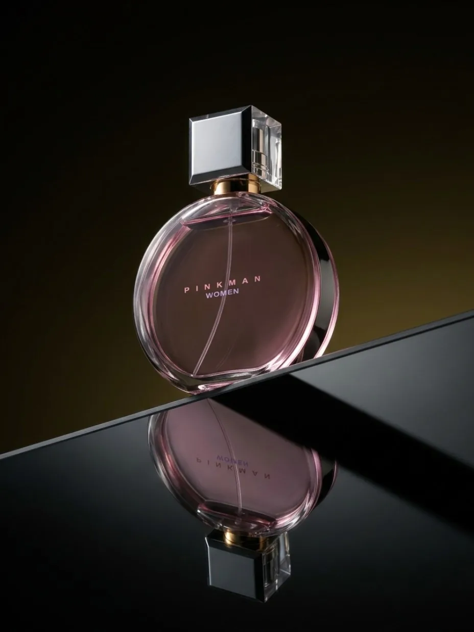 Perfume bottle in a luxury product hero composition