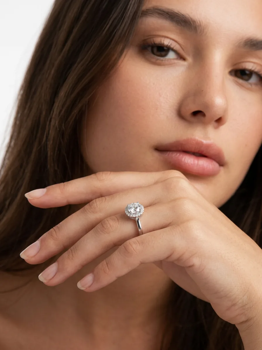 Jewelry photographed close to the skin in studio light