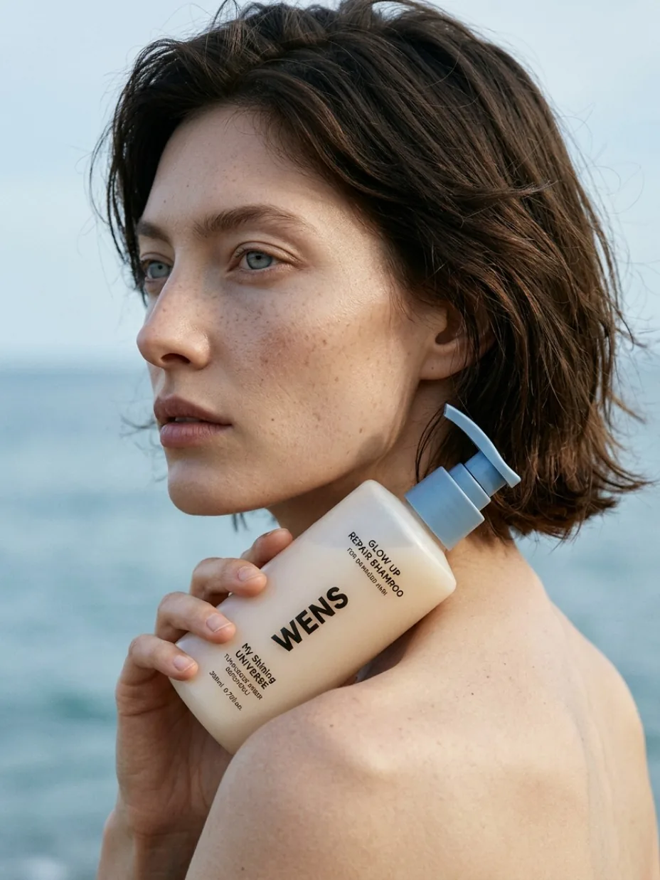 Beauty product held against the shoulder in natural light