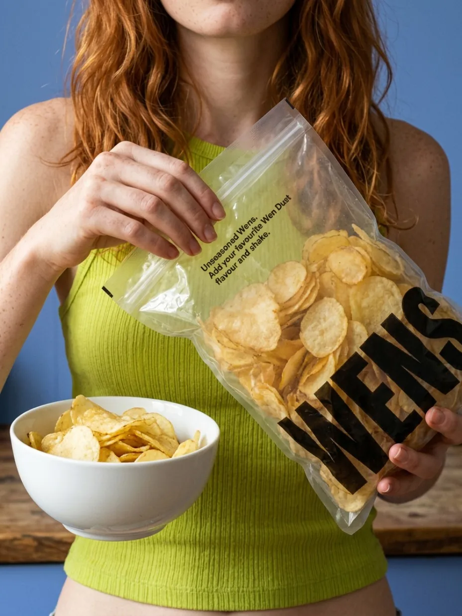 Person serving chips from a bag into a bowl