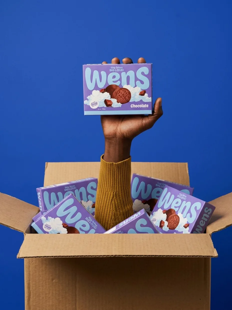 Snack boxes stacked around an open shipping box
