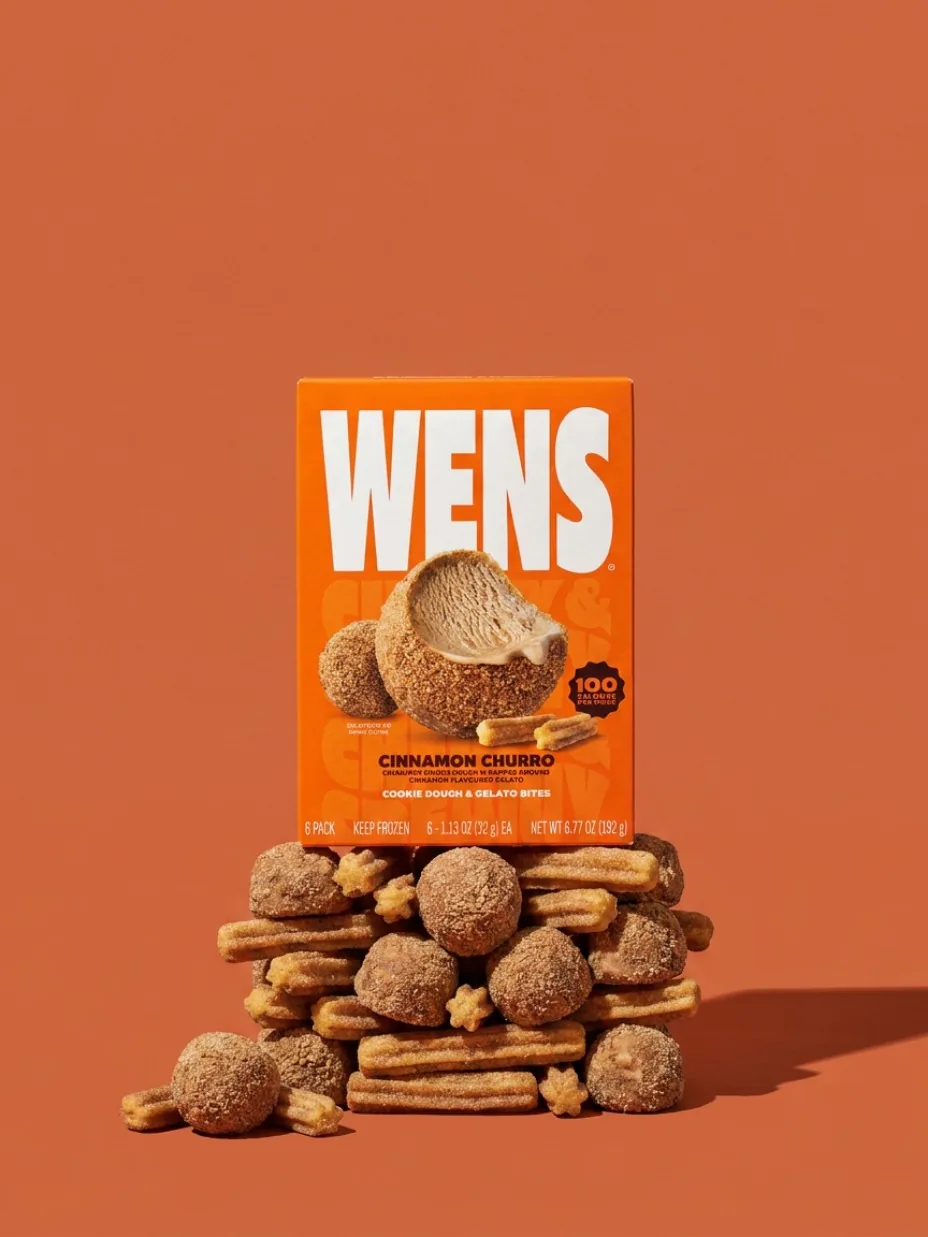 Biscuit packaging above a sculptural stack of biscuits