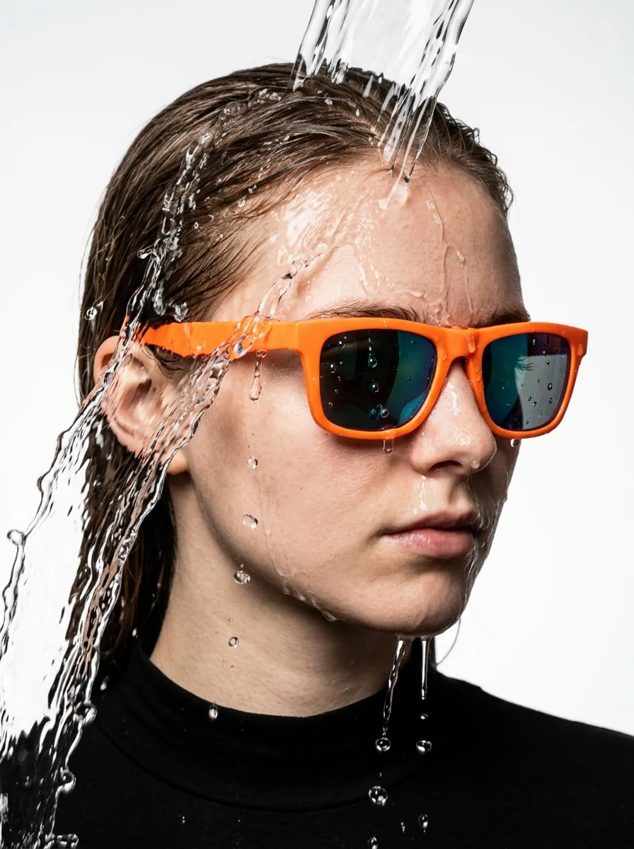 Eyewear profile with water in motion